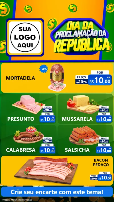 Modelo de TV para TV Vertical com o tema Dia Da Proclamação da República para Frios e Laticínios