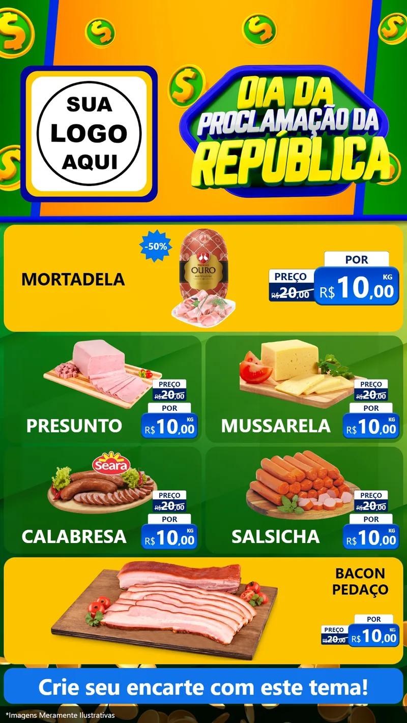 Modelo de TV para TV Vertical com o tema Dia Da Proclamação da República para Frios e Laticínios
