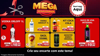 Modelo de TV para TV Horizontal com o tema Mega Reinauguração para Distribuidora de bebidas