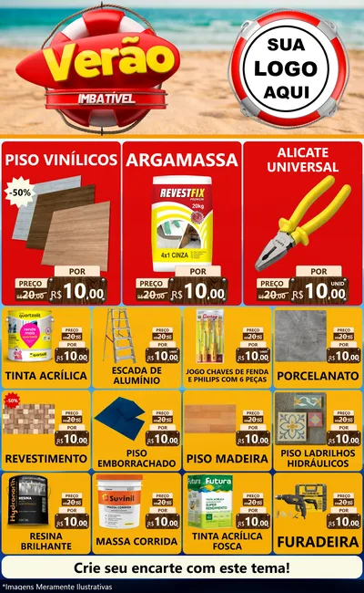 Modelo de Encarte para Encarte Grande com o tema Verão Imbatível para Material para Construção