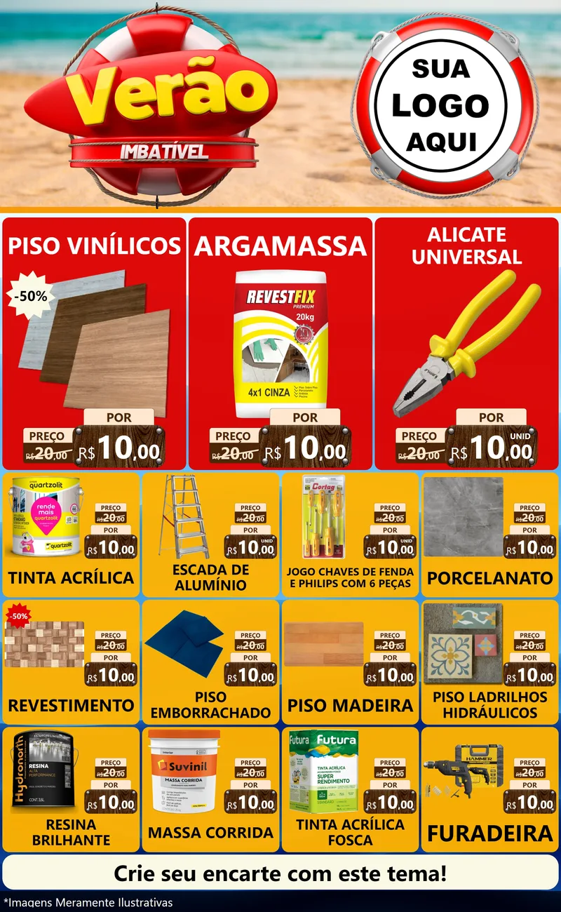 Modelo de Encarte para Encarte Grande com o tema Verão Imbatível para Material para Construção