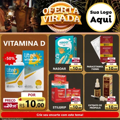 Modelo de Rede Social para Feed Facebook com o tema Oferta da Virada para Farmácia