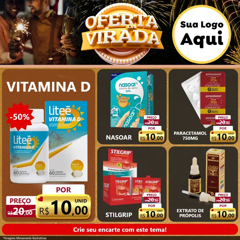 Modelo de Rede Social para Feed Facebook com o tema Oferta da Virada para Farmácia