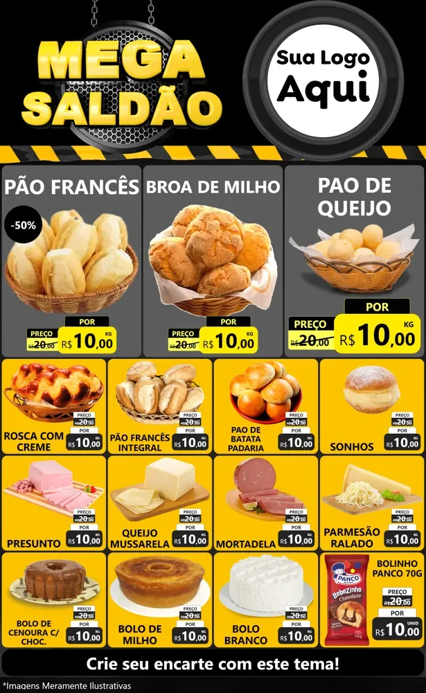 Modelo de Encarte para Encarte Grande com o tema Mega Saldão para Padaria