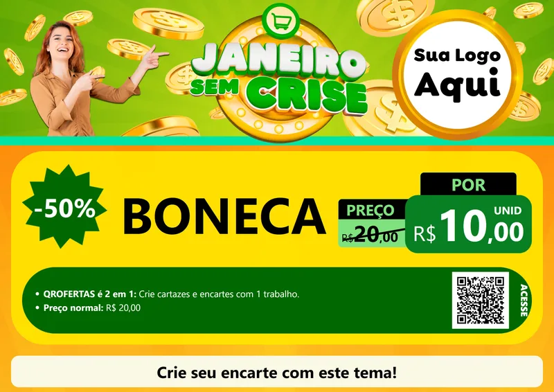 Modelo de Cartaz para Cartaz A4 Horizontal com o tema Janeiro Sem Crise para Brinquedos