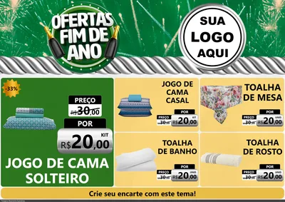 Modelo de Encarte para Encarte A4 Horizontal com o tema Ofertas Fim de Ano para Cama, Mesa e Banho