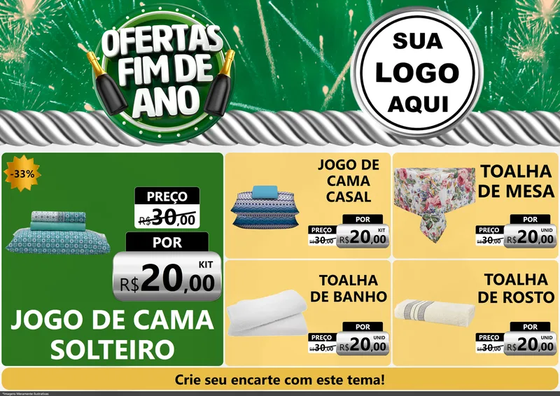 Modelo de Encarte para Encarte A4 Horizontal com o tema Ofertas Fim de Ano para Cama, Mesa e Banho