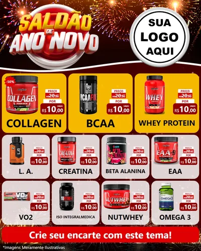 Modelo de Rede Social para Feed Instagram com o tema Saldão de Ano Novo para Suplementos alimentares