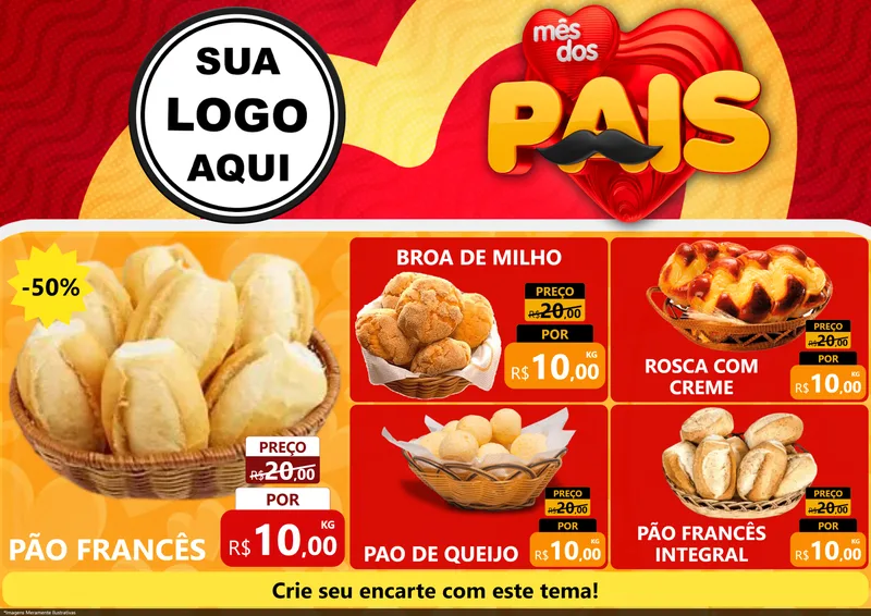 Modelo de Encarte para Encarte A4 Horizontal com o tema Mês Dos Pais para Padaria