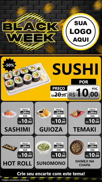 Modelo de Rede Social para Stories com o tema Black Week para Comida japonesa