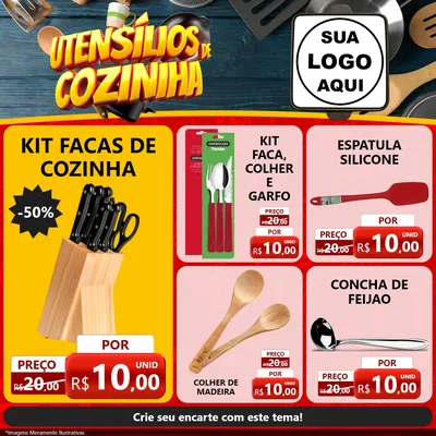 Modelo de Rede Social para Feed Facebook com o tema Utensílios de Cozinha para Utilidades Domésticas