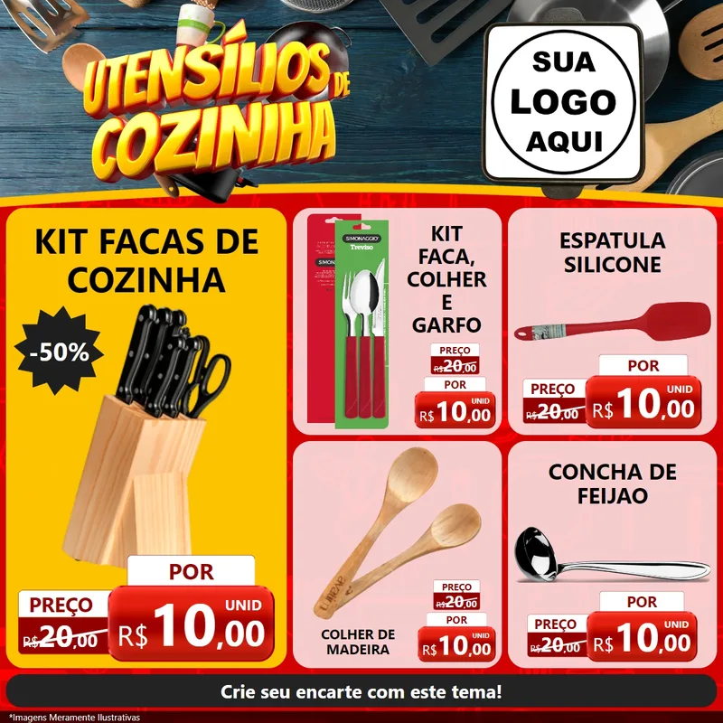 Modelo de Rede Social para Feed Facebook com o tema Utensílios de Cozinha para Utilidades Domésticas