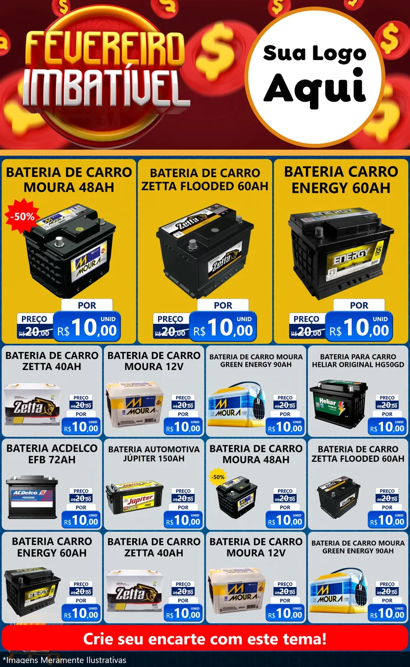 Modelo de Encarte para Encarte Grande com o tema Fevereiro Imbatível para Baterias Elétricas