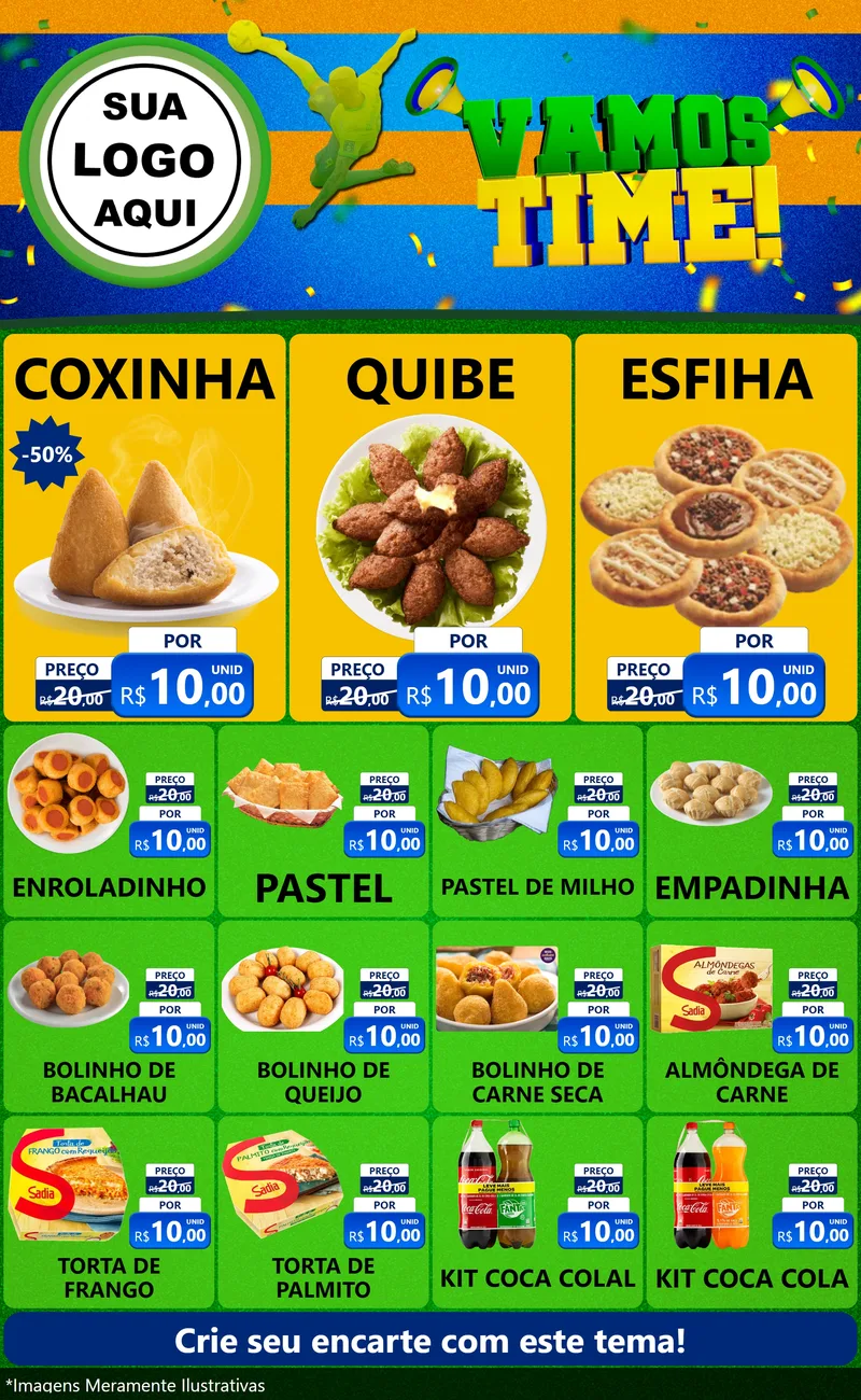Modelo de Encarte para Encarte Grande com o tema Vamos Time! para Salgadaria