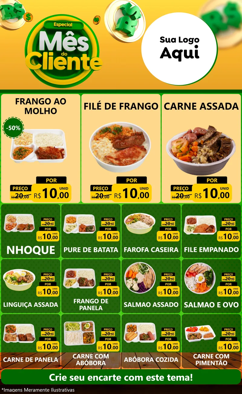 Modelo de Encarte para Encarte Grande com o tema Especial Mês do Cliente para Restaurante
