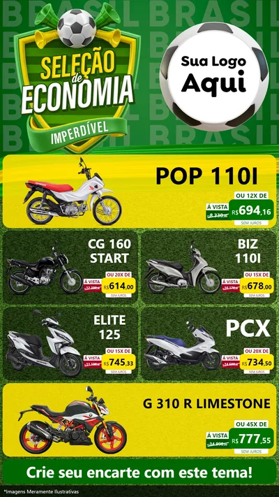 Modelo de TV para TV Vertical com o tema Seleção de Economia - Copa para Concessionaria de Motos