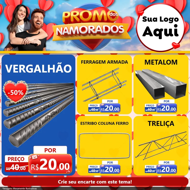 Modelo de Rede Social para Feed Facebook com o tema Promo dos Namorados para Ferragens