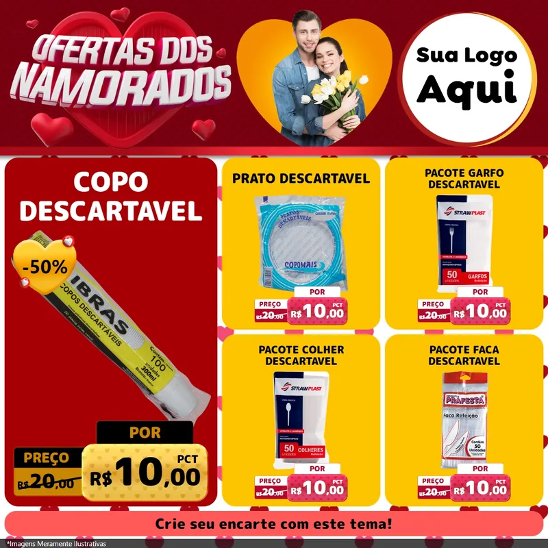 Modelo de Rede Social para Feed Facebook com o tema Ofertas Dos Namorados para Embalagens