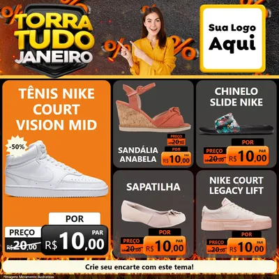 Modelo de Rede Social para Feed Facebook com o tema Torra Tudo Janeiro para Calçados