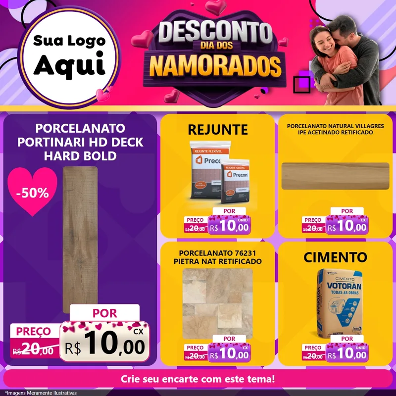 Modelo de Rede Social para Feed Facebook com o tema Desconto Dia dos Namorados para Pisos e revestimentos