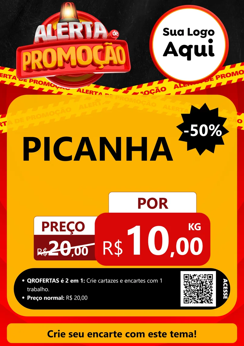 Modelo de Cartaz para Cartaz A4 Vertical com o tema Alerta de Promoção para Açougue