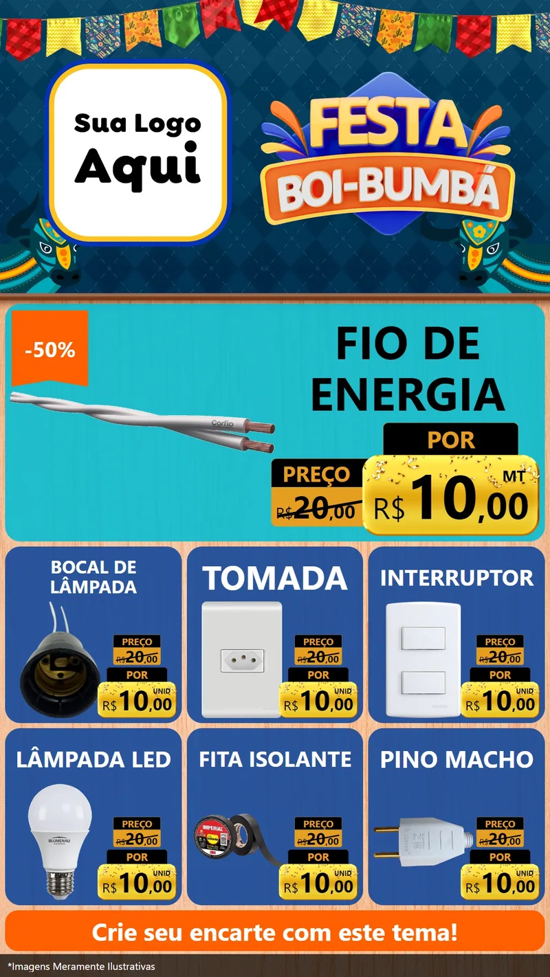Modelo de Rede Social para Stories com o tema Festa Boi Bumbá para Materiais Elétricos