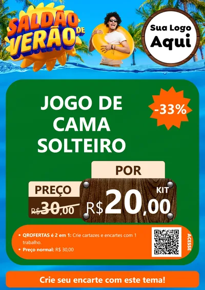 Modelo de Cartaz para Cartaz A4 Vertical com o tema Saldão de Verão para Cama, Mesa e Banho