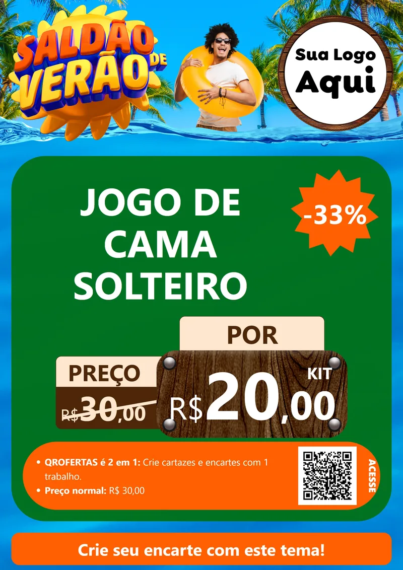 Modelo de Cartaz para Cartaz A4 Vertical com o tema Saldão de Verão para Cama, Mesa e Banho
