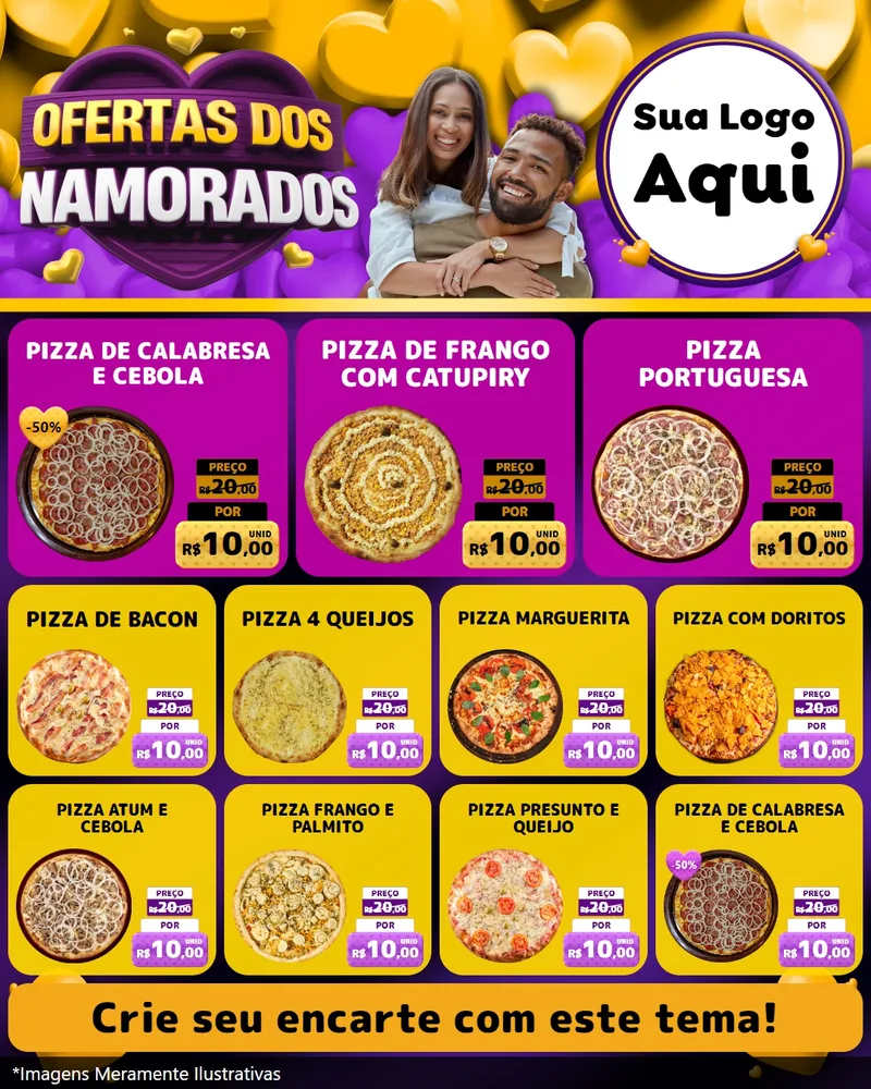 Modelo de Rede Social para Feed Instagram com o tema Oferta Dos Namorados para Pizzaria