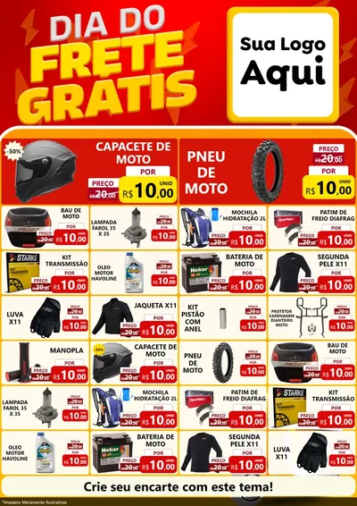 Modelo de Encarte para Encarte A4 Vertical com o tema Dia do Frete Grátis para Moto peças