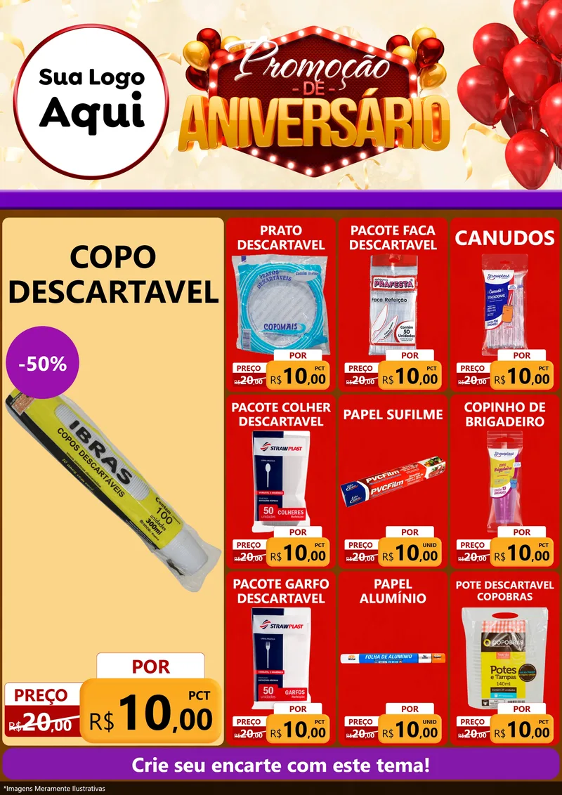Modelo de Encarte para Encarte A4 Vertical com o tema Promoção de Aniversário para Embalagens