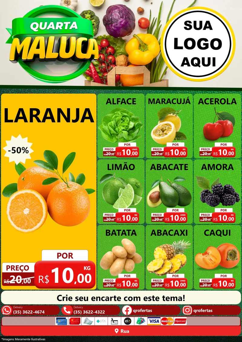 Modelo de Encarte para Encarte A4 Vertical com o tema Quarta Maluca - Hortifrúti para Hortifrúti