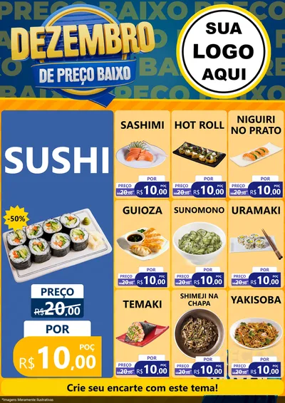 Modelo de Encarte para Encarte A4 Vertical com o tema Dezembro de Preço Baixo para Comida japonesa