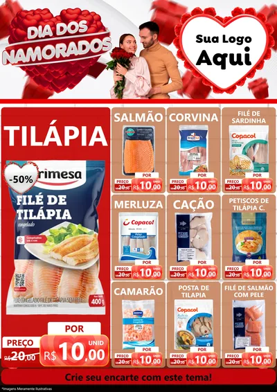 Modelo de Encarte para Encarte A4 Vertical com o tema Dia dos Namorados para Peixaria