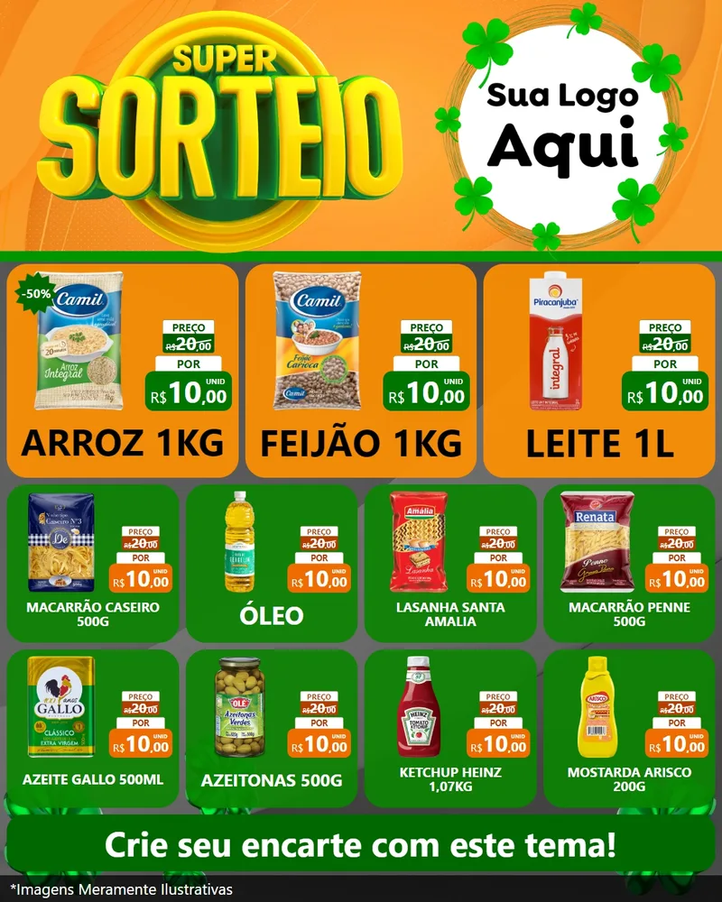 Modelo de Rede Social para Feed Instagram com o tema Super Sorteio para Supermercado
