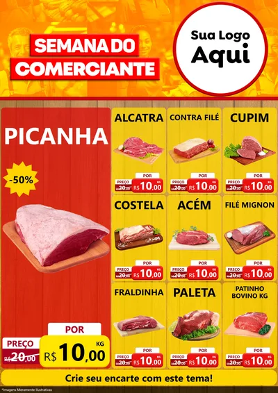 Modelo de Encarte para Encarte A4 Vertical com o tema Semana do Comerciante para Açougue
