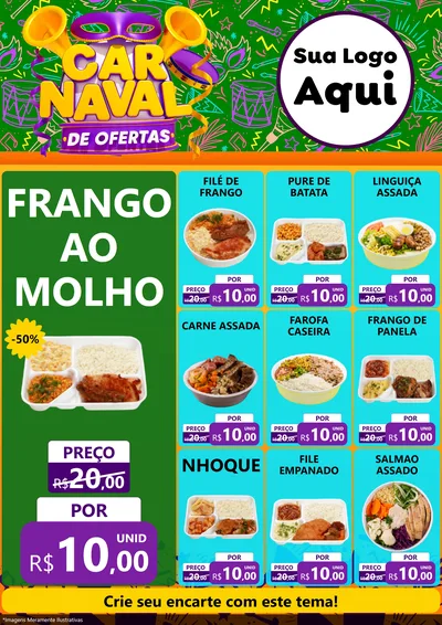 Modelo de Encarte para Encarte A4 Vertical com o tema Carnaval de Ofertas para Restaurante