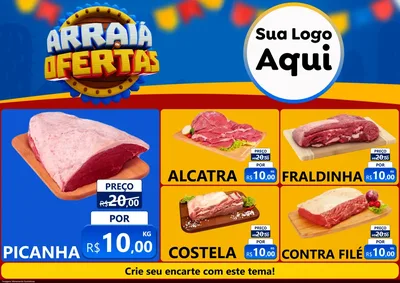 Modelo de Encarte para Encarte A4 Horizontal com o tema Arraiá de Ofertas - Junina para Açougue
