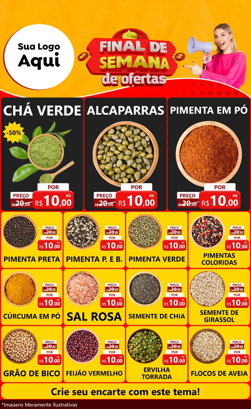 Modelo de Encarte para Encarte Grande com o tema Final de Semana de Ofertas para Produtos Naturais