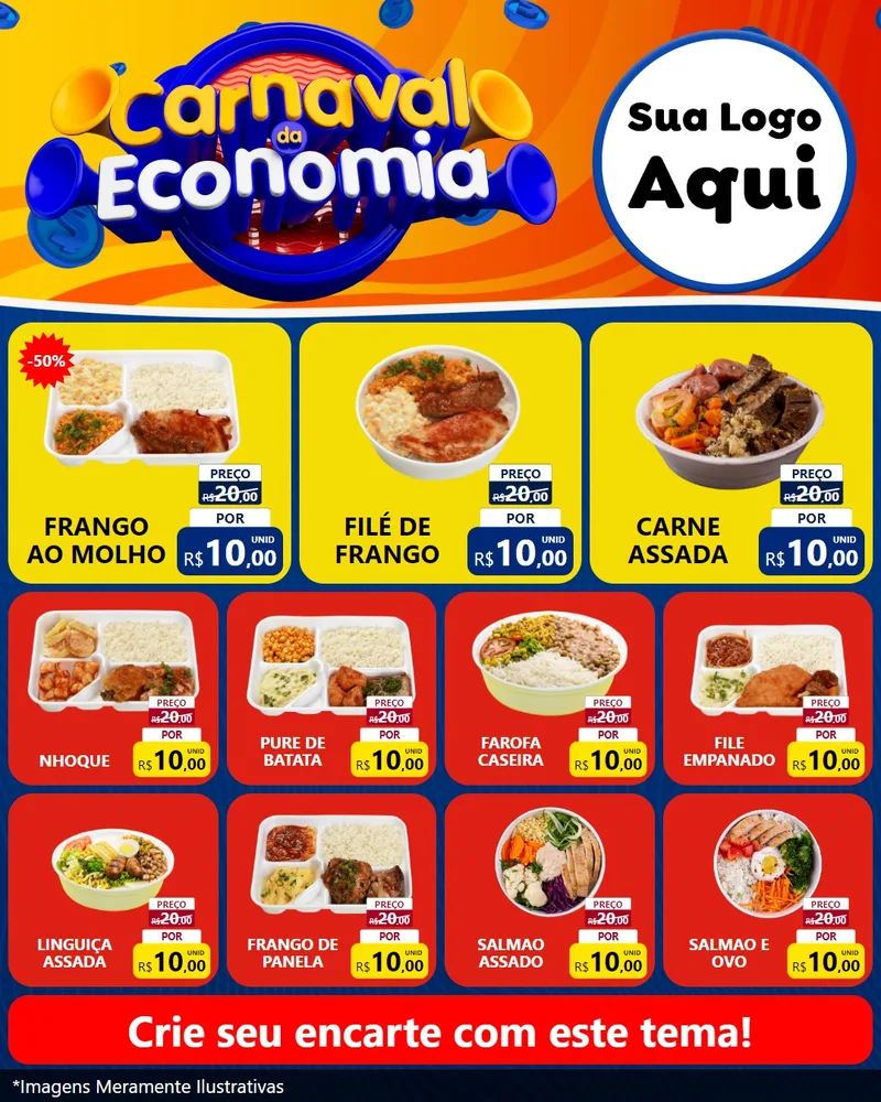 Modelo de Rede Social para Feed Instagram com o tema Carnaval da Economia para Restaurante