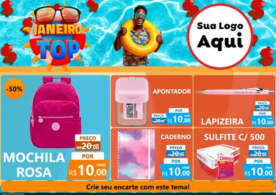 Modelo de Encarte para Encarte A4 Horizontal com o tema Janeiro Top para Papelaria
