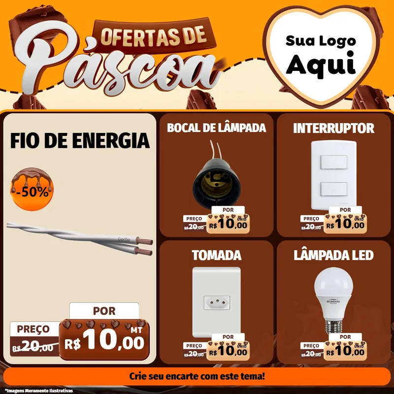 Modelo de Rede Social para Feed Facebook com o tema Ofertas de Páscoa para Materiais Elétricos