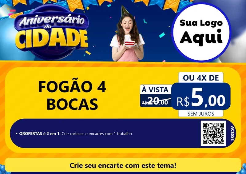 Modelo de Cartaz para Cartaz A4 Horizontal com o tema Aniversário da Cidade para Móveis e Eletro