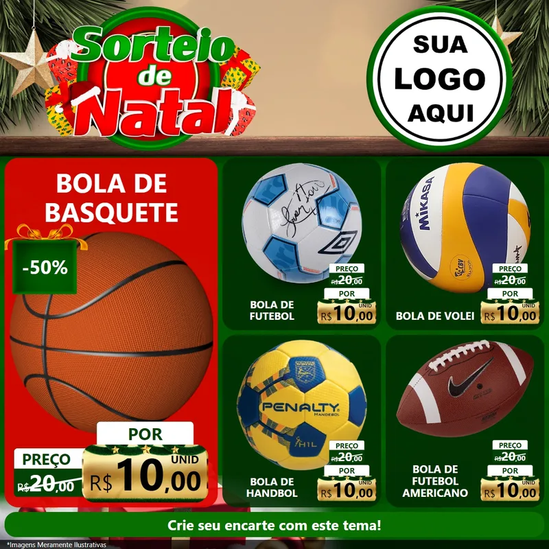 Modelo de Rede Social para Feed Facebook com o tema Sorteio de Natal para Artigos Esportivos