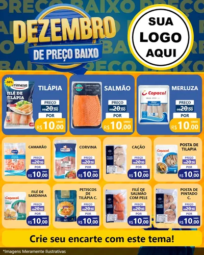 Modelo de Rede Social para Feed Instagram com o tema Dezembro de Preço Baixo para Peixaria
