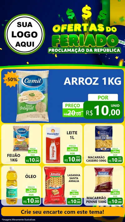 Modelo de Rede Social para Stories com o tema Ofertas do Feriado - Proclamação da República para Supermercado