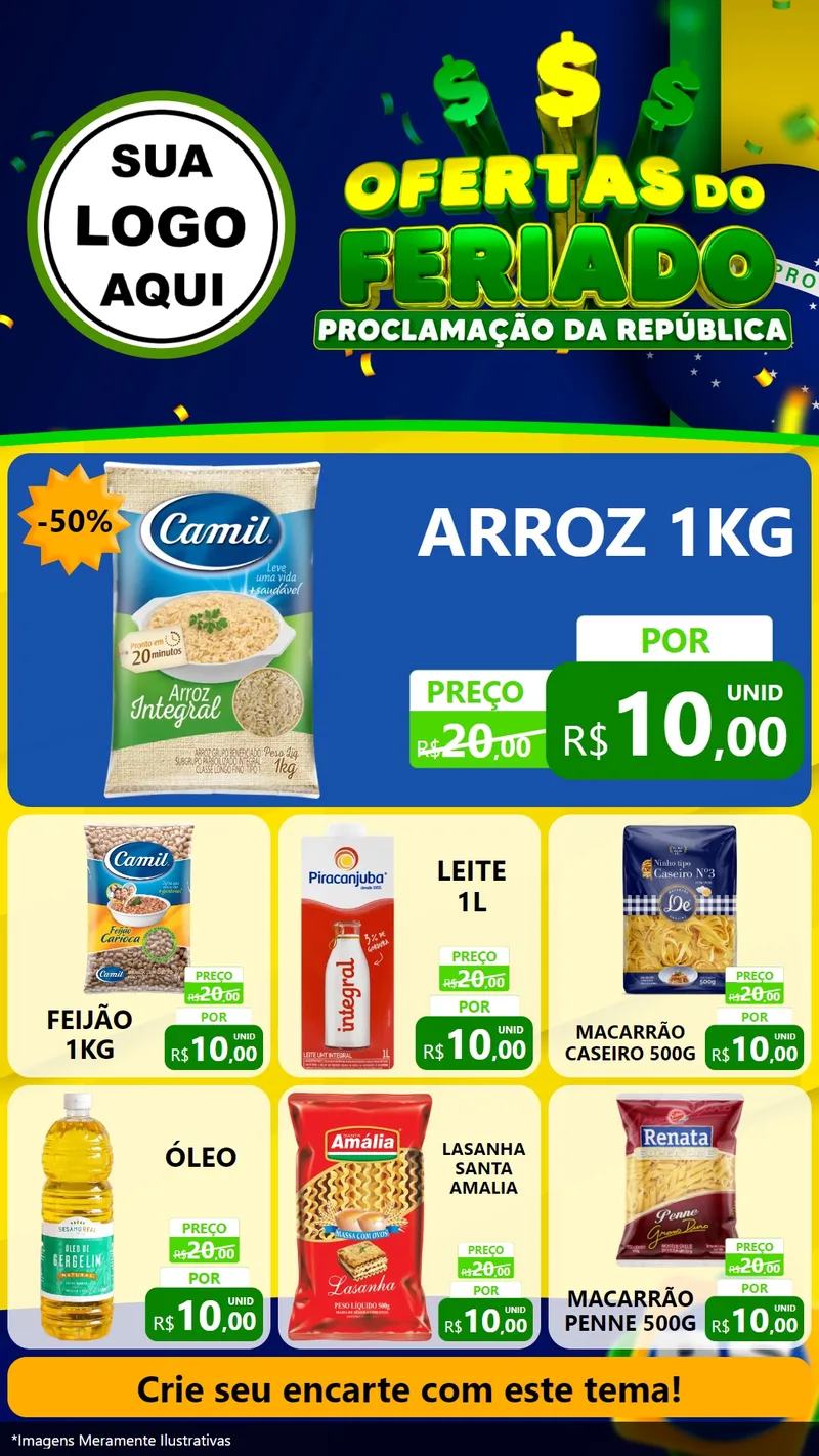 Modelo de Rede Social para Stories com o tema Ofertas do Feriado - Proclamação da República para Supermercado