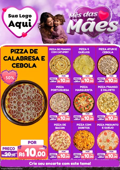 Modelo de Encarte para Encarte A4 Vertical com o tema Mês das Mães para Pizzaria