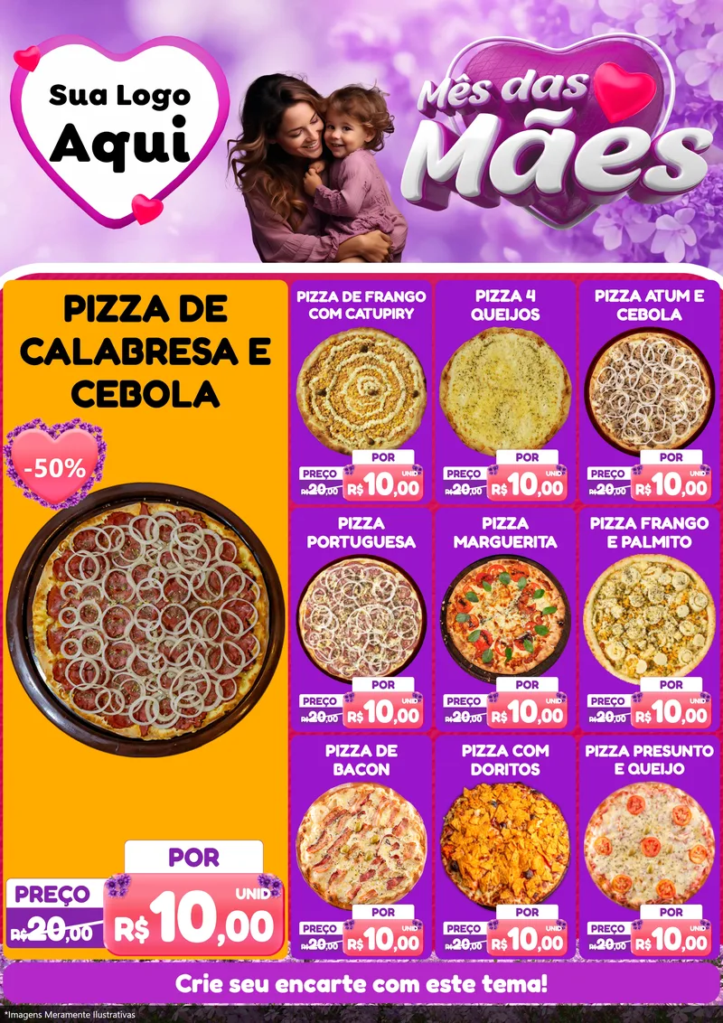 Modelo de Encarte para Encarte A4 Vertical com o tema Mês das Mães para Pizzaria
