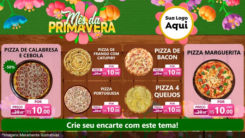 Modelo de TV para TV Horizontal com o tema Mês da Primavera para Pizzaria